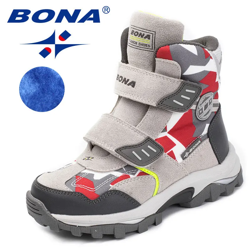 LIGHT GRAY PLUSH BONA/ популярный стиль; детские ботинки на липучке; зимняя обувь для мальчиков; ботильоны с круглым носком для девочек; удобная быстрая - Цвет: LIGHT GRAY PLUSH