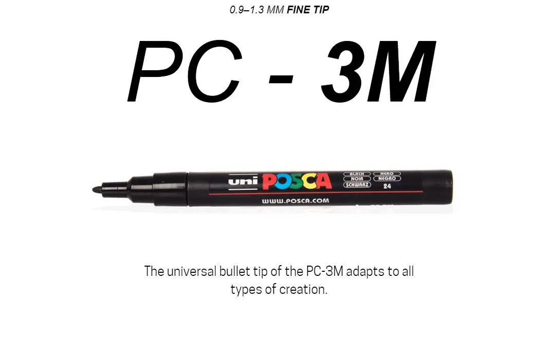 1 шт., Uni Posca PC-3M, 0,9-1,3 мм, средний тонкий наконечник пули, перо, маркер, ручка для ткани, металлическое стекло, рисунок, краска, настройка