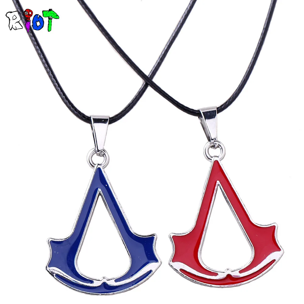 Assassins веревка для Ожерелья Цепочка лезвие кулон ожерелье красный синий кожаный