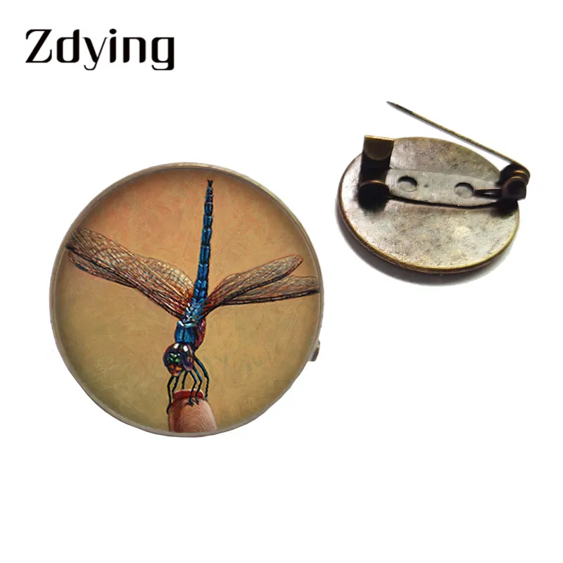 ZDYING Handmade Antique bronze plated Dragonfly Badge Brooch Glass Insect Pattern Cabochon Pins For Clothes Backpacks DN004 | Украшения и