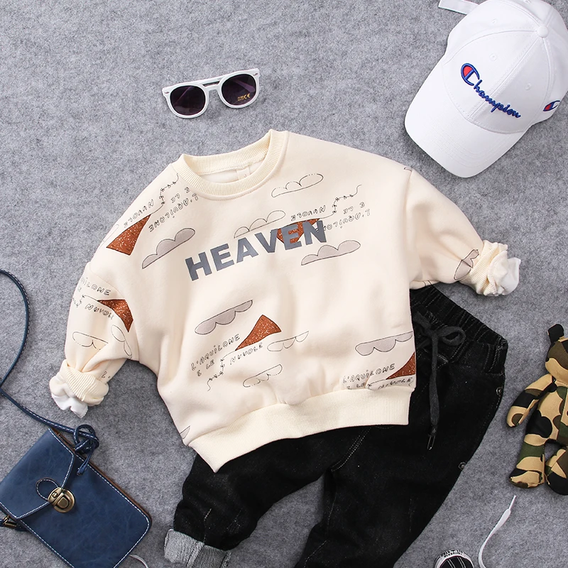 Теплый флисовый свитер для мальчиков с круглым вырезом на осень/зиму|Толстовки и