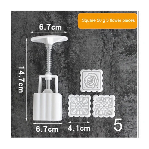 3 / 5pc square round moon cake mold hand molding machine mold, with flower print DIY mold pastry moon cake-TP - Цвет: 5