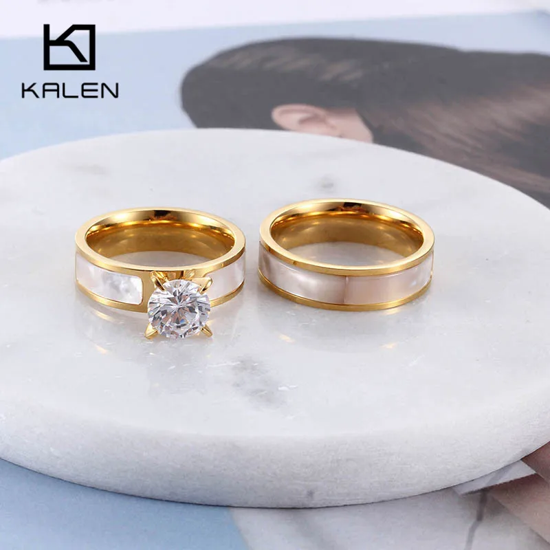 Обручальные кольца для пар из нержавеющей стали Kalen, роскошные кольца для помолвки с цирконием, женские модные ювелирные кольца, подарки