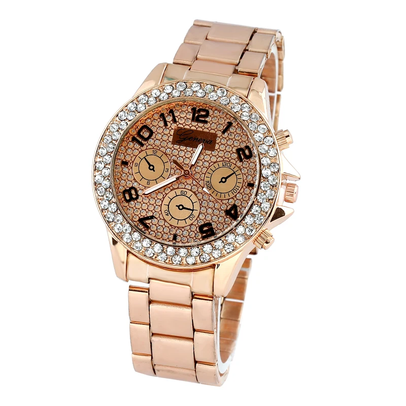 Роскошные золотые часы с тремя глазами и полностью стальным ремешком Relogio Feminino