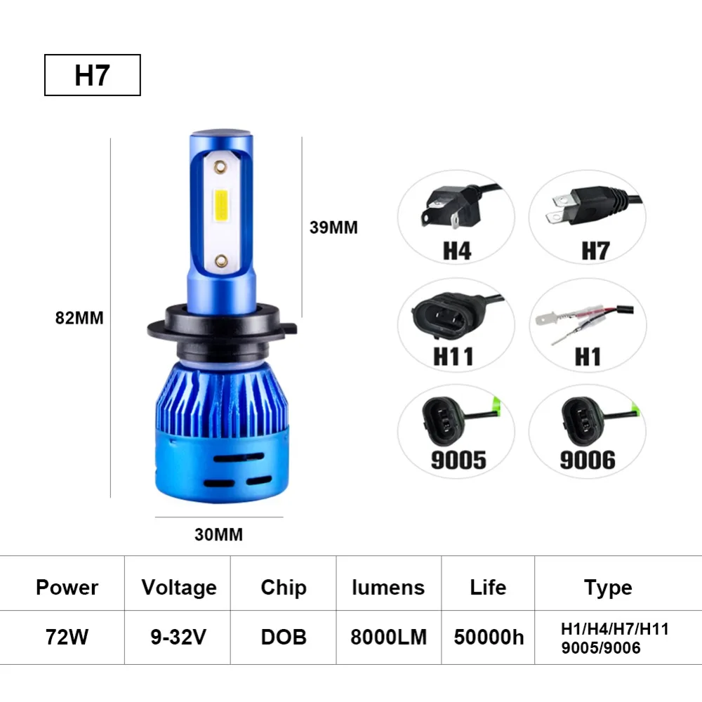Aceersun светодиодный H4 3000K 4300K 6000K 8000K фар автомобиля H7 6500K 8000LM 72W фары для H1 H11 HB3 HB4 9005 9006