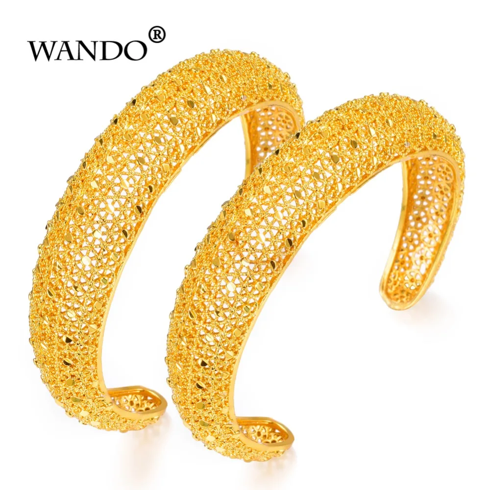WANDO Newest 2pcs/lot Dubai wedding Jewelry Gold Color Women Bangles For Ethiopian Bracelets Africa Arab b141 | Украшения и