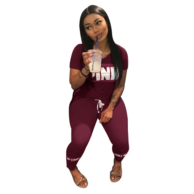 Розовый письмо печати 2 комплект из двух предметов топ и брюки для девочек женщин