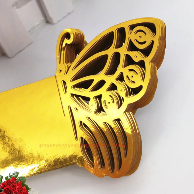 100 шт полотенце Пряжка Лазерная резка Бабочка перламутровое кольцо для бумажных