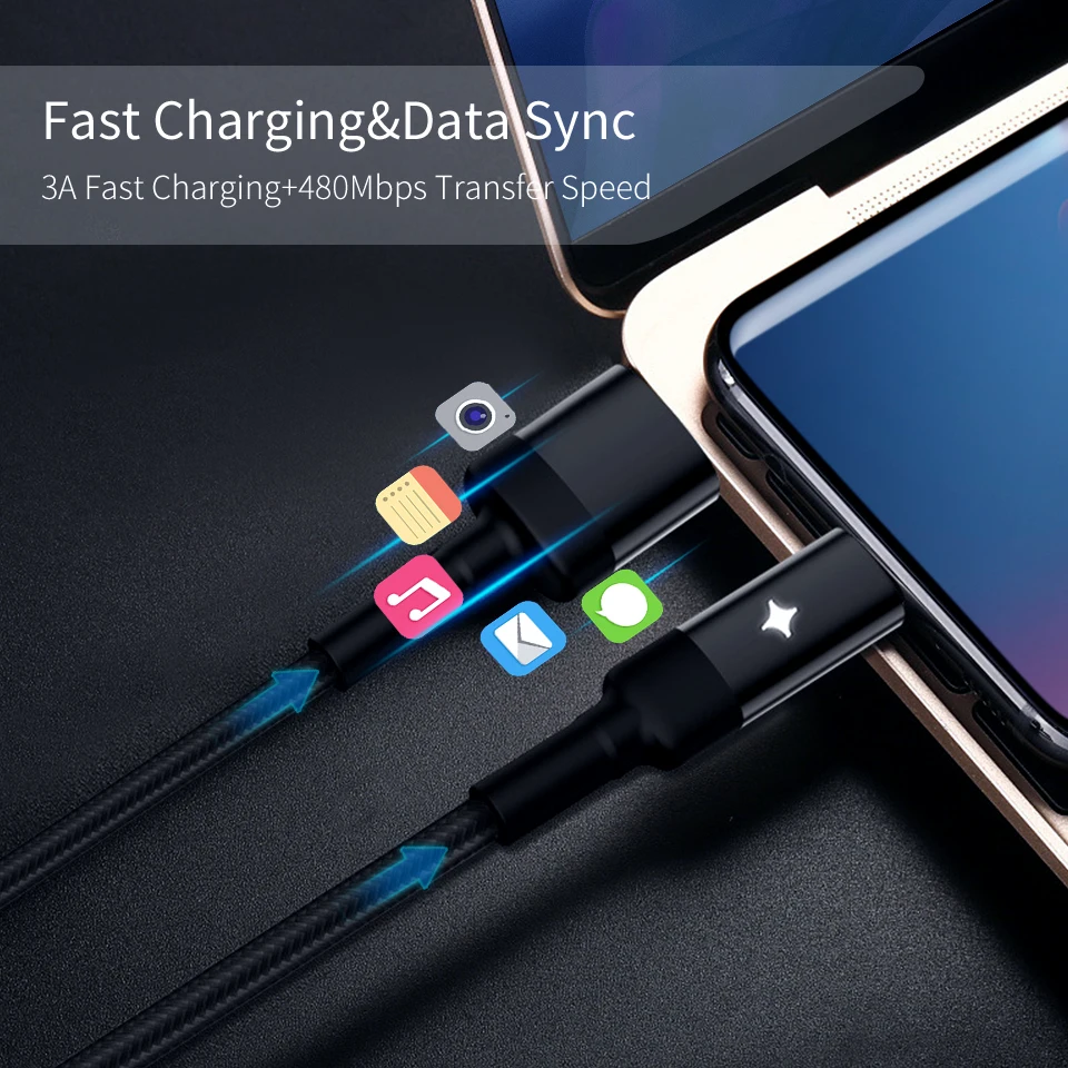 Кабель Usb Type C для быстрой зарядки 3 А светодиодный QC 0 c Typec кабель Samsung Note 10 Huawei Honor 9X