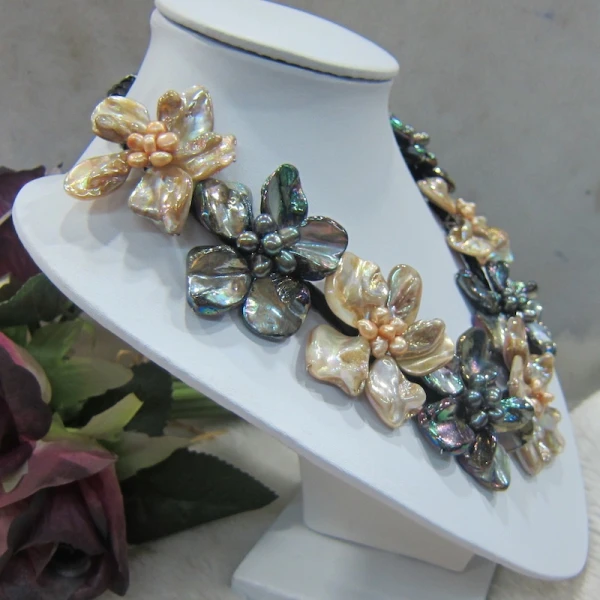 Необычная Швабра черная и кремовая смесь барокко перламутровая 9 ракушек цветок