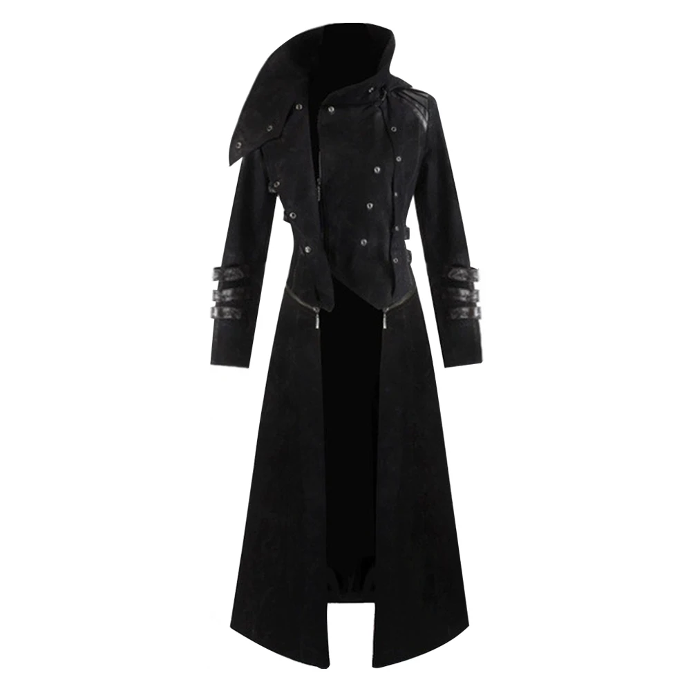 

Fashion Men's Vintage Medieval Gothic trench Coat Solid Color Steampunk Jacket Victorian Frock Coat Costume performance clothing
