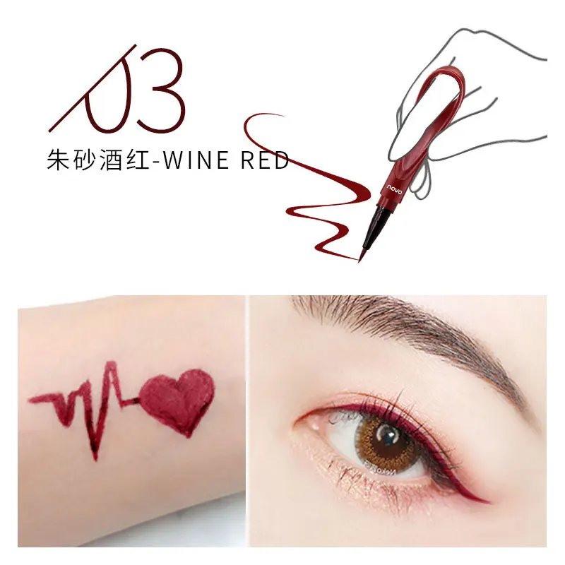 03 Wine Red NOVO, 3 цвета, ловкий кончик пальцев, подводка для глаз, черная, коричневая, винно-красная, жидкая подводка для глаз, карандаш для макияжа, водонепроницаемый, быстросохнущий, подводка для глаз - Цвет: 03 Wine Red