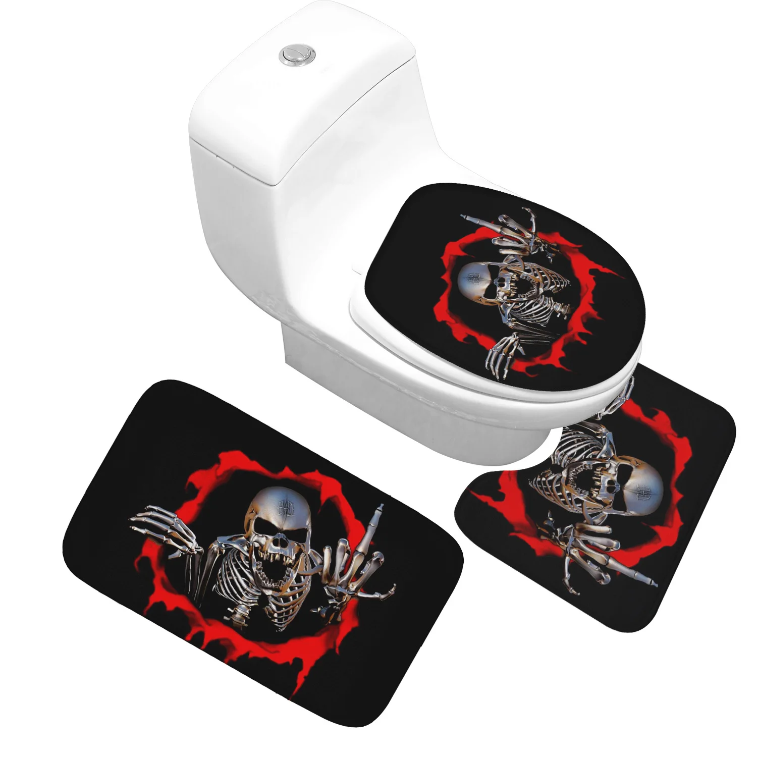 

Nordic 3D Halloween Skull Rose Toilet Bath Mat Carpet Rug Sets Bathroom Shower Room Carpets Flannel Anti Slip 3 Pieces Bath Mat