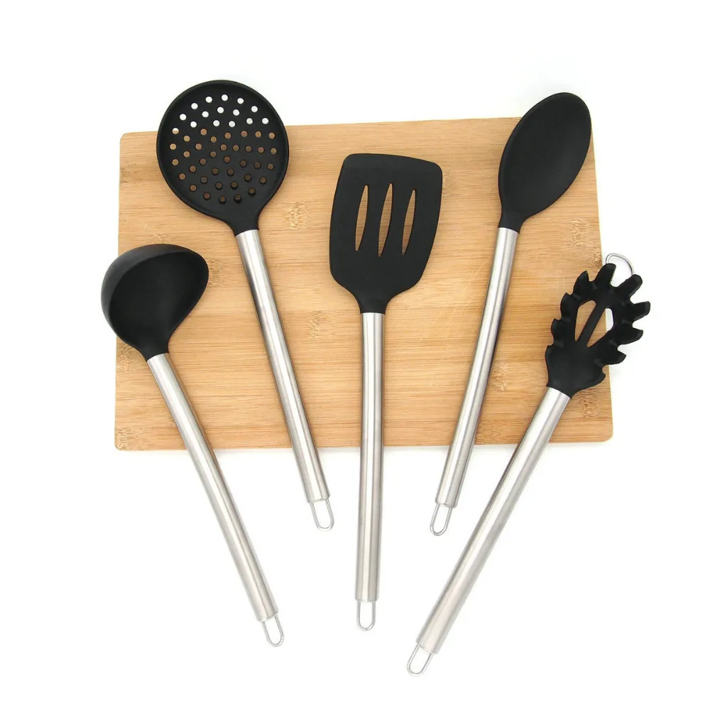 5Pcs Silicone Cooking Tools Kitchen cooking Tool Ladle Spaghetti Server Slotted Spoon Accessories | Дом и сад