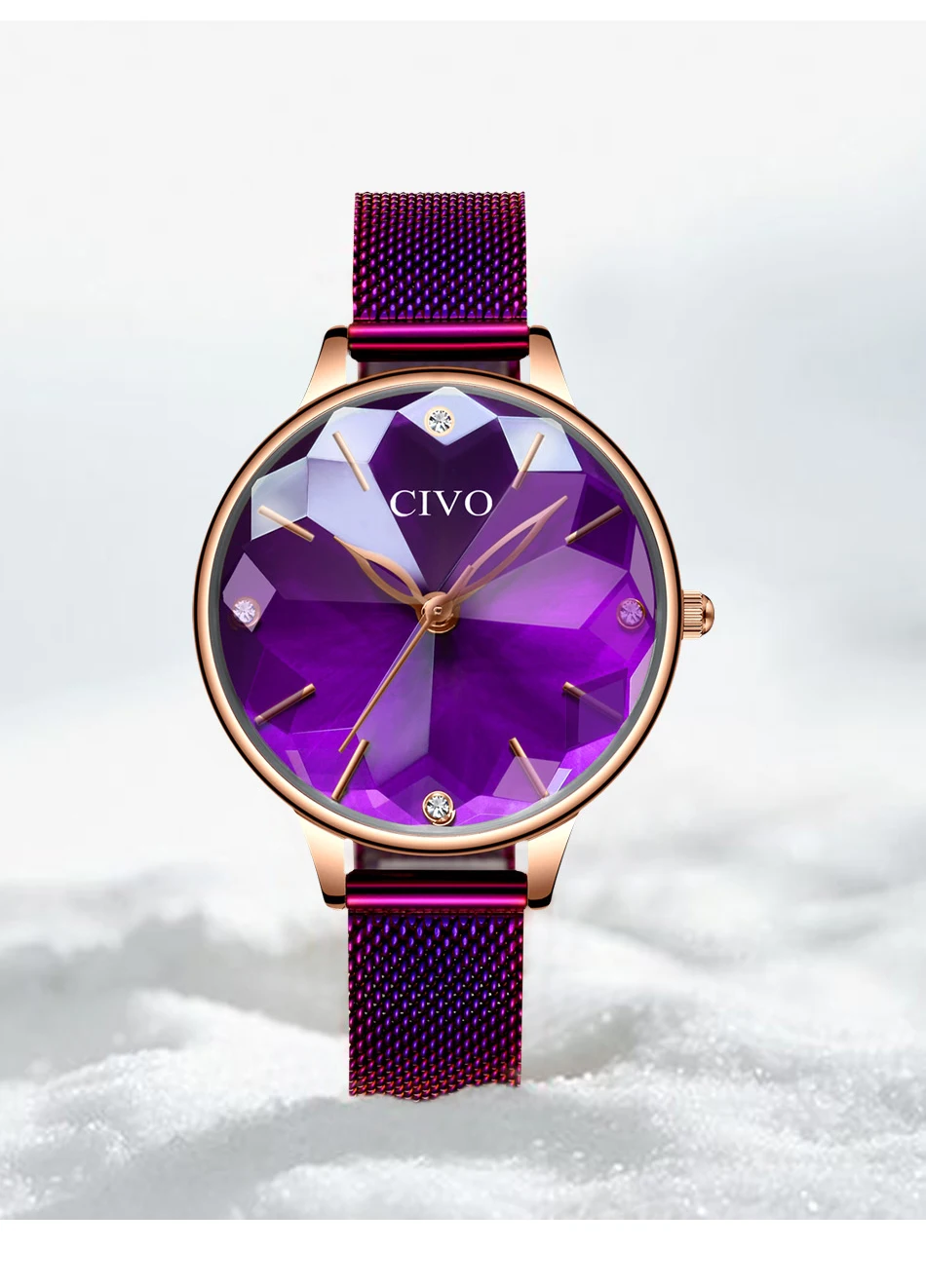 CIVO, модные роскошные часы для женщин, водонепроницаемые, красное вино, кожа, бриллианты, часы для женщин, повседневные, кварцевые, женские наручные часы, Reloj Mujer