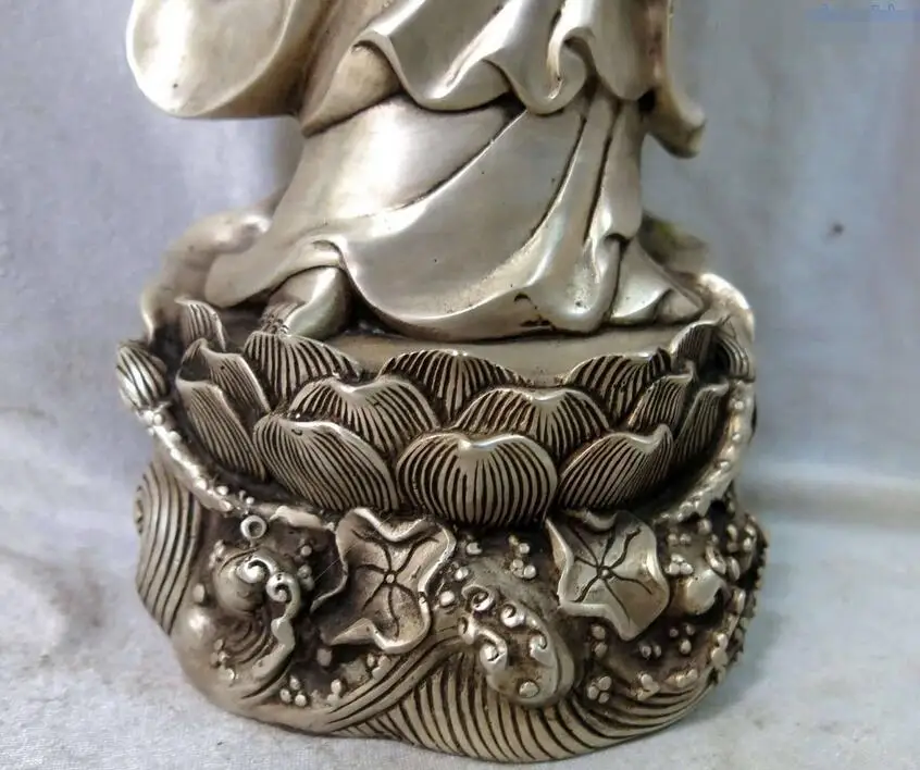 17 &quotКитай Серебро буддизм богиней Гуаньинь чистая бутылка Будды Скульптура