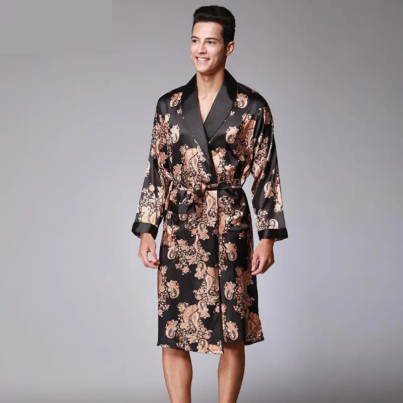 Мужские халаты с узором пейсли мужские Роскошные атласные шелковые пижамы