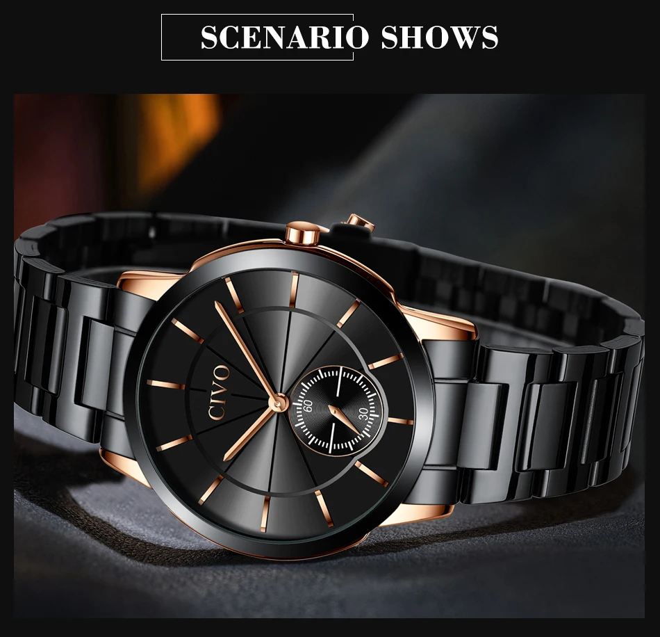 Reloj CIVO quartz watches mens fashion sport dial waterproof wirst watches top brand luxury steel strap man watches montre homme