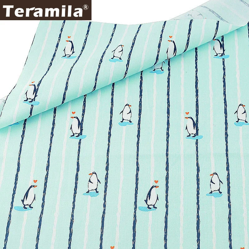 Teramila 100% хлопок дизайн пингвина небесно голубая линия саржевая ткань жир четверть