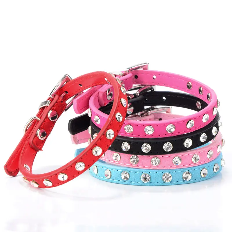 Ошейник для кошек хрустальные Горячие Bling Стразы PU кожаный ремень на шею для щенка котенка воротники-ожерелья для маленьких собак товары для домашних животных