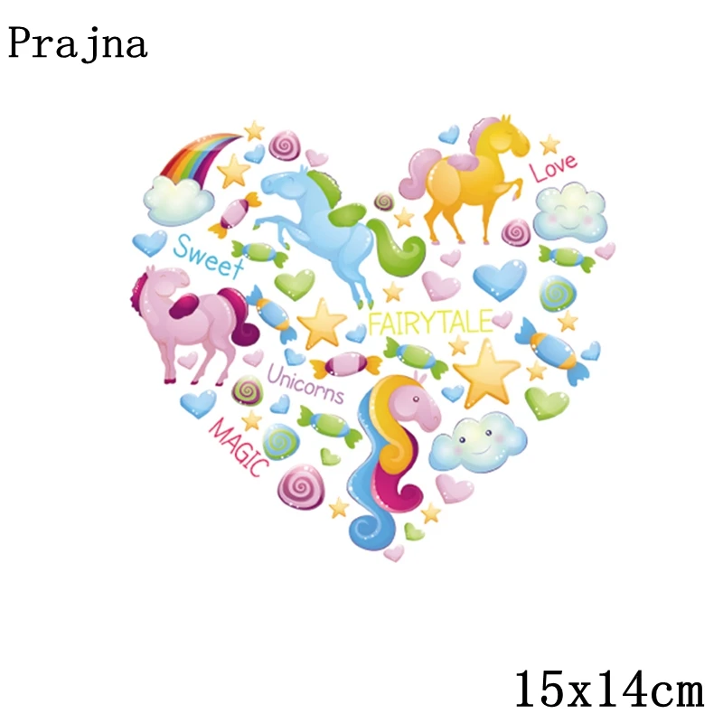 Черный Prajna, с единорогом, сердце, камера, железо-на, теплопередача, мультфильм, глажка, наклейки, полоска на одежде, утюг на заплатках для футболки - Цвет: Черный