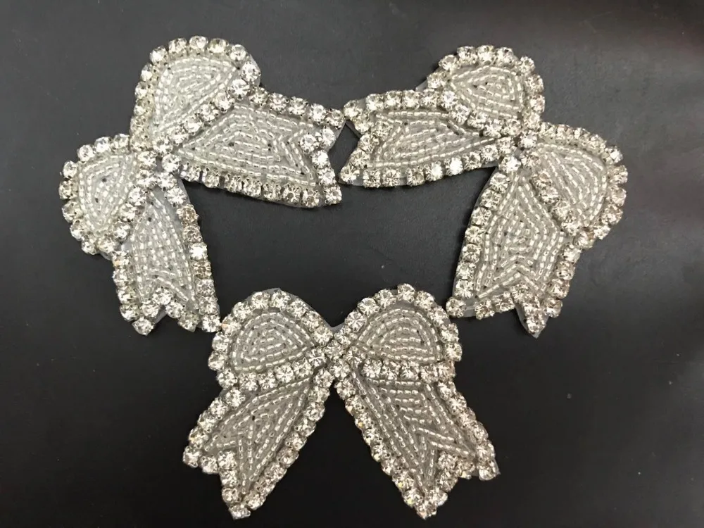 

2PC Handmade Bling bowknot iron On Beaded Crystal Rhinestone Applique for Wedding Ornaments Baby Girl Hair Accessories