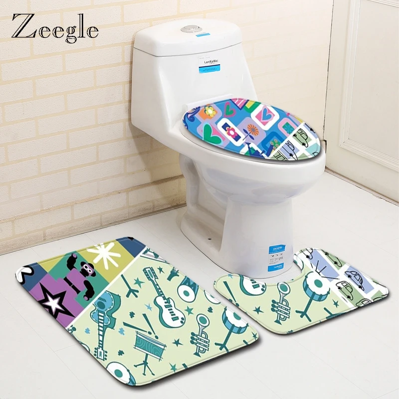 

Zeegle Bathroom Mat Set Toilet Rug Color Painted Bathroom Carpets Non-Slip Shower Room Mats Flannel Bath Mat Toilet Rug