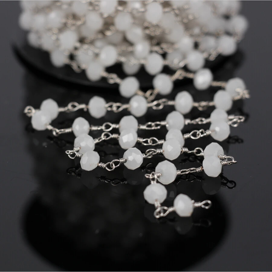 

5Meter,Wholesale Faceted White Crystal Glass Rondelle Chain,Silver Plated Wire Wrapped Rosary Chain,Women Jewelry Findings