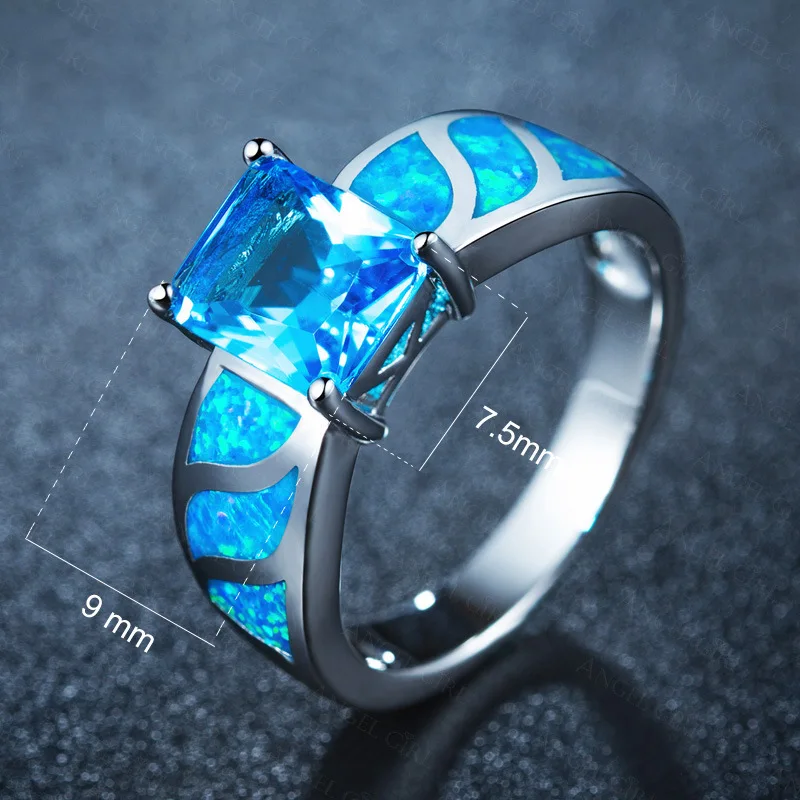 2019 925 jewelry New Crystal from Austrian Angel Girl Simple Ring Round Blue Fire Opal Rings for Women Trendy Engagement | Украшения и
