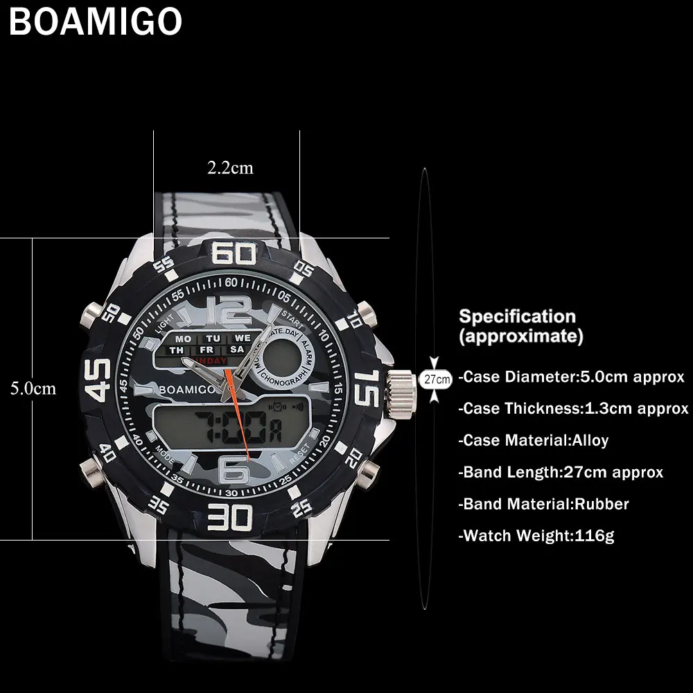 Военные мужские спортивные часы для мужчин топ бренд BOAMIGO кварцевые светодиодный