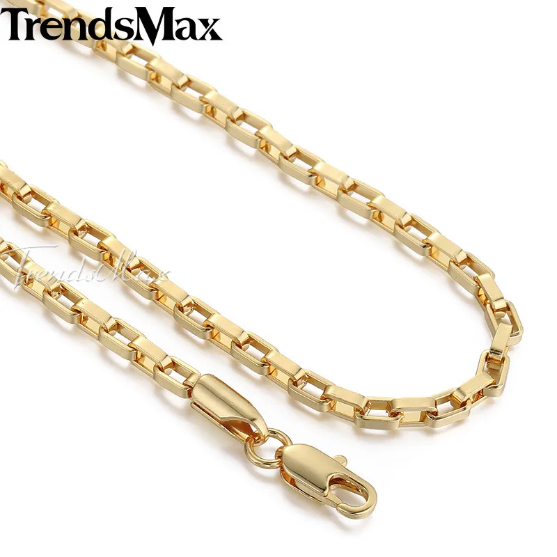Trendsmax, Мужская цепочка, ожерелье, золотая коробка, звено цепи, ожерелье для женщин, мужские ювелирные изделия,, Прямая поставка, подарки 3 мм KGN376