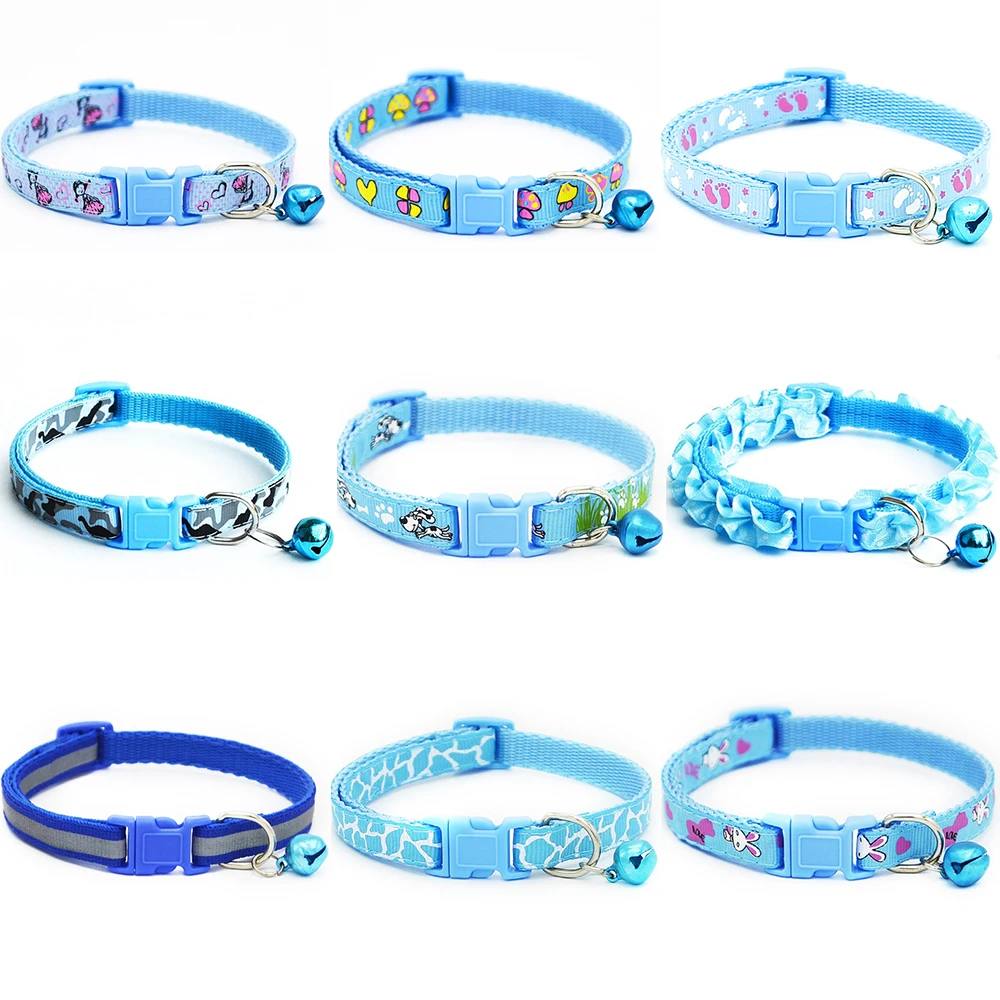 

Blue Pet Collars with Bell Adjustable for Small Dogs Cat Necklace Collar Decoration Lace Pet Dog Accessories Costume Collars