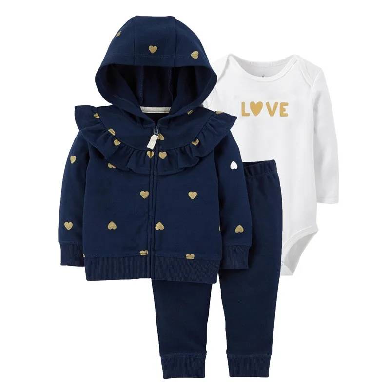 2018 New 3pcs lots Baby Boys Girls Long Sleeve bodysuit Pants dinosaur Monster 100% Cotton Fleece Hooded jacket Out Cloth Sets | Детская
