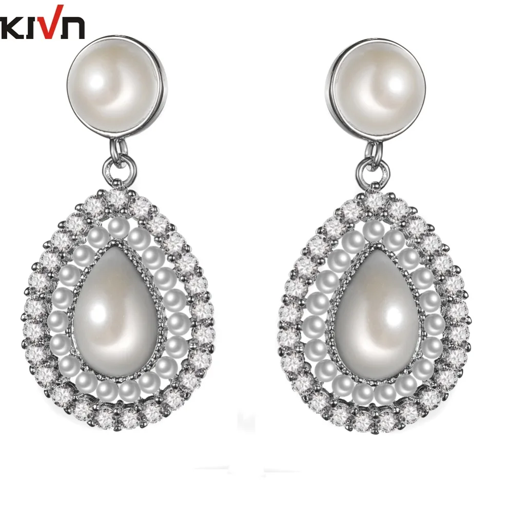 

Женские Модные ювелирные изделия Роскошные Висячие CZ кубический цирконий Свадебные Имитация Жемчуга подарки на день рождения серьги 6 шт п...