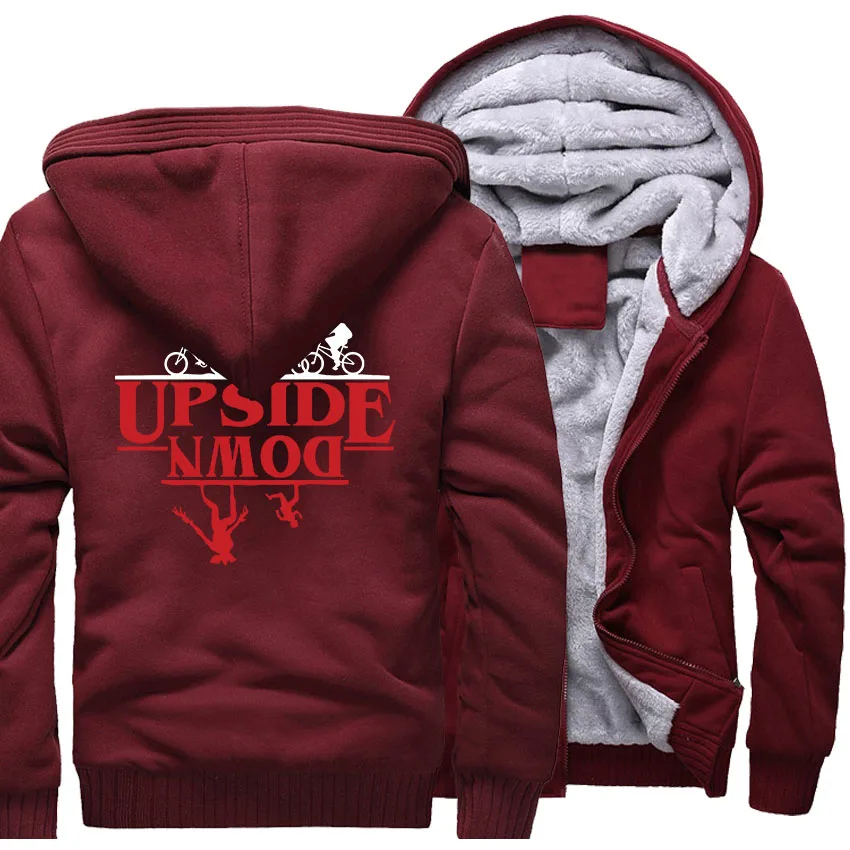 

2018 New Fashion Streetwear Hoody UPSIDE DOWN Print Hoodies Men Stranger Things Punk Men's Sweatshirts Zipper Jacket Male Coats