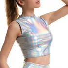 Женский топ с высоким воротом, жидкий, металлический, без рукавов