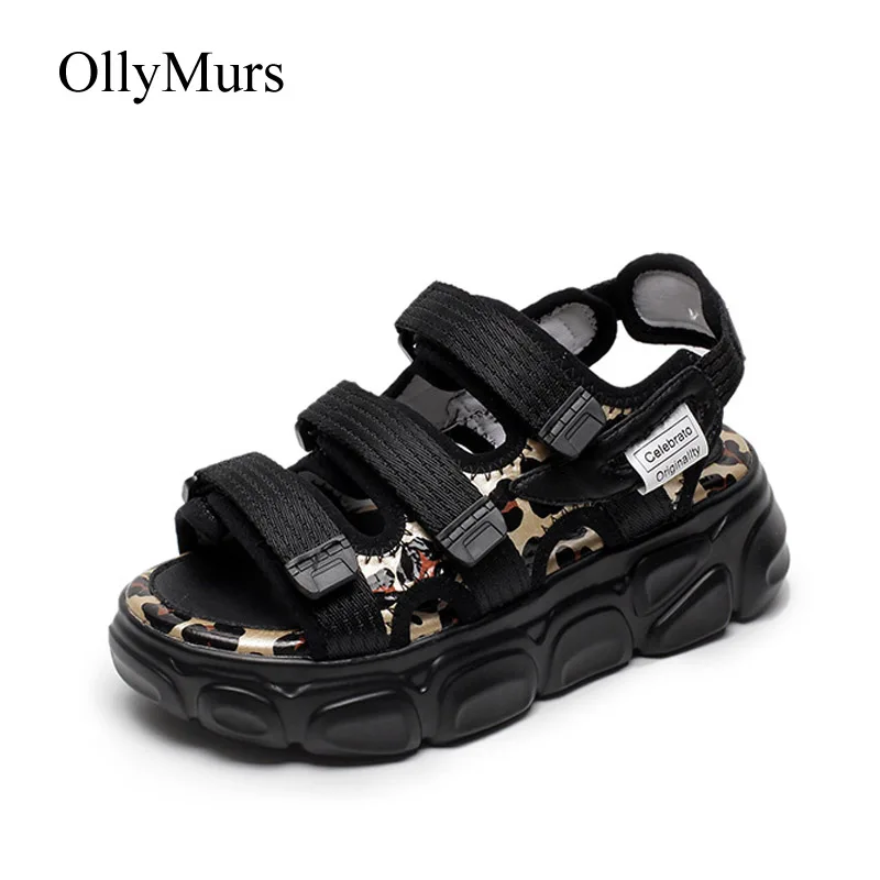 Черный Повседневная обувь; женские пляжные сандалии на платформе; zapatos de mujer; леопардовые сандалии на платформе; chaussures femme; Женская водонепроницаемая обувь - Цвет: Черный