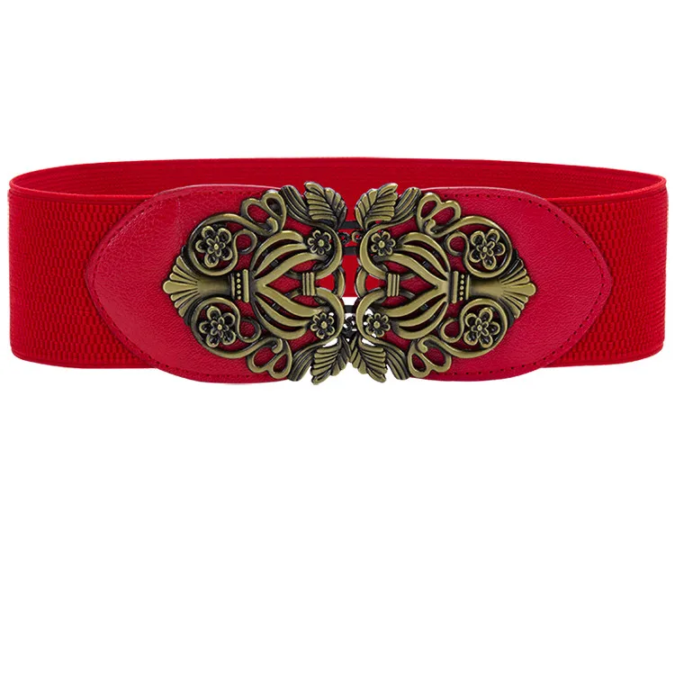 

Fashion Women's Belt Elastic Waistband Solid HOT Vintage Buckle Red Wide Cummerbunds For Dress Woman Party Belt Strap Brown New