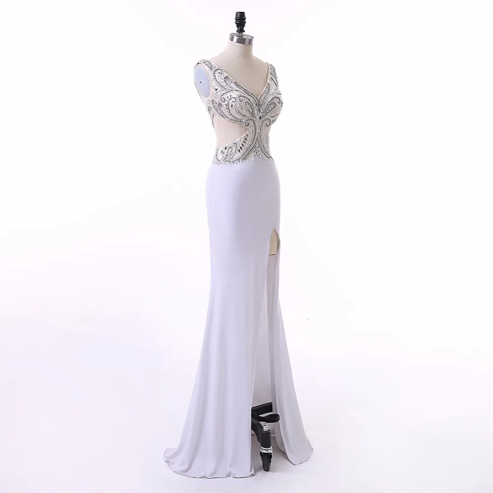 Baijinbai New Style Abendkleider Mermaid White Party Prom Dresses 2019 Floor-Length Chiffon V Neck Luxury Beads Crystals 530 | Свадьбы и