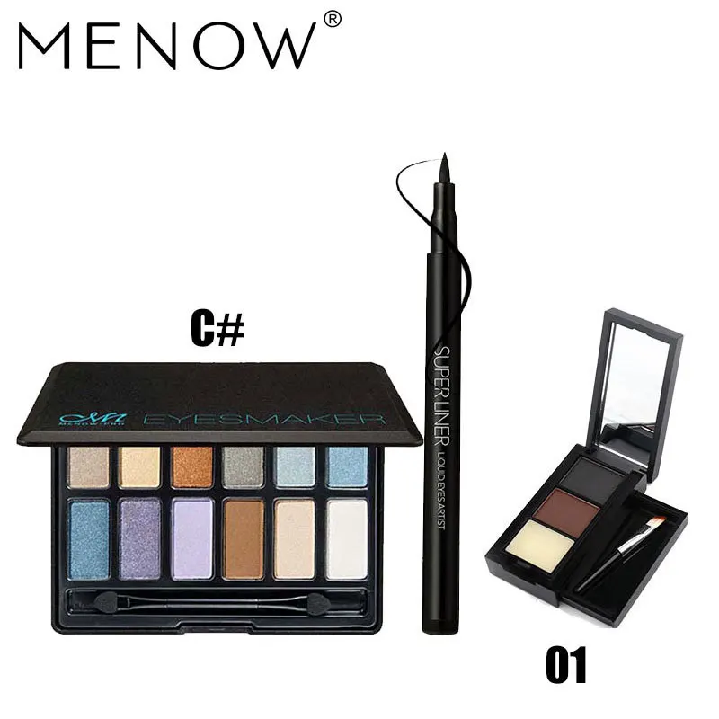 Menow бренд Make Up Set обнаженной тени для век Палитры и мягкая голова Подводка для глаз и Водонепроницаемый для бровей Косметическая пудра косметический набор Прямая поставка 5341 - Цвет: 01C