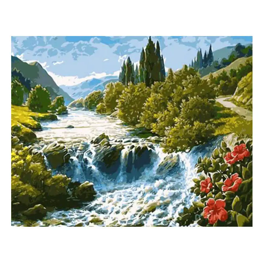 creek Painting Diy живопись по номерам, картины по номерам, Настенная картина, поезд Цифровая живопись маслом - Цвет: creek Painting