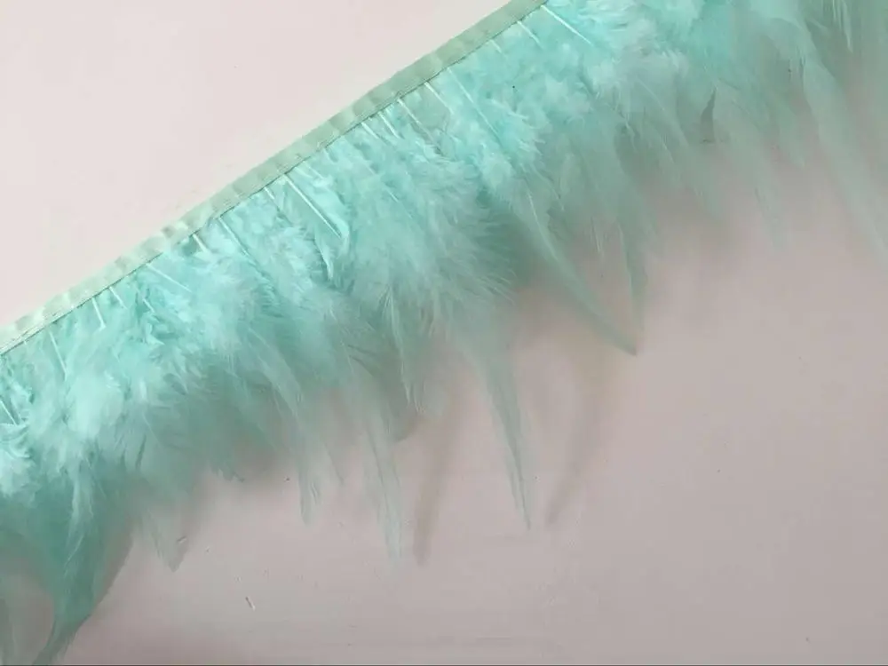 mint green 5 двор Натуральный Куриный перо планки Зеленая мята окрашенная высокого качества бахрома из перьев петуха полоски бахромой петух шеи перо лента - Цвет: mint green