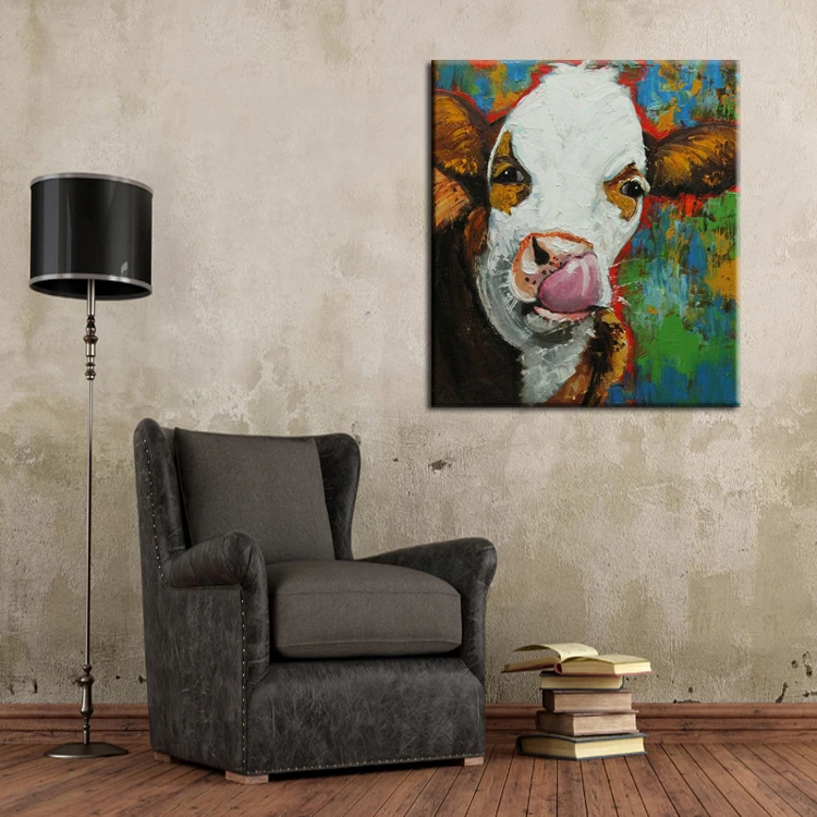 Превосходный художник ручная роспись высокое качество Смешная корова масляная