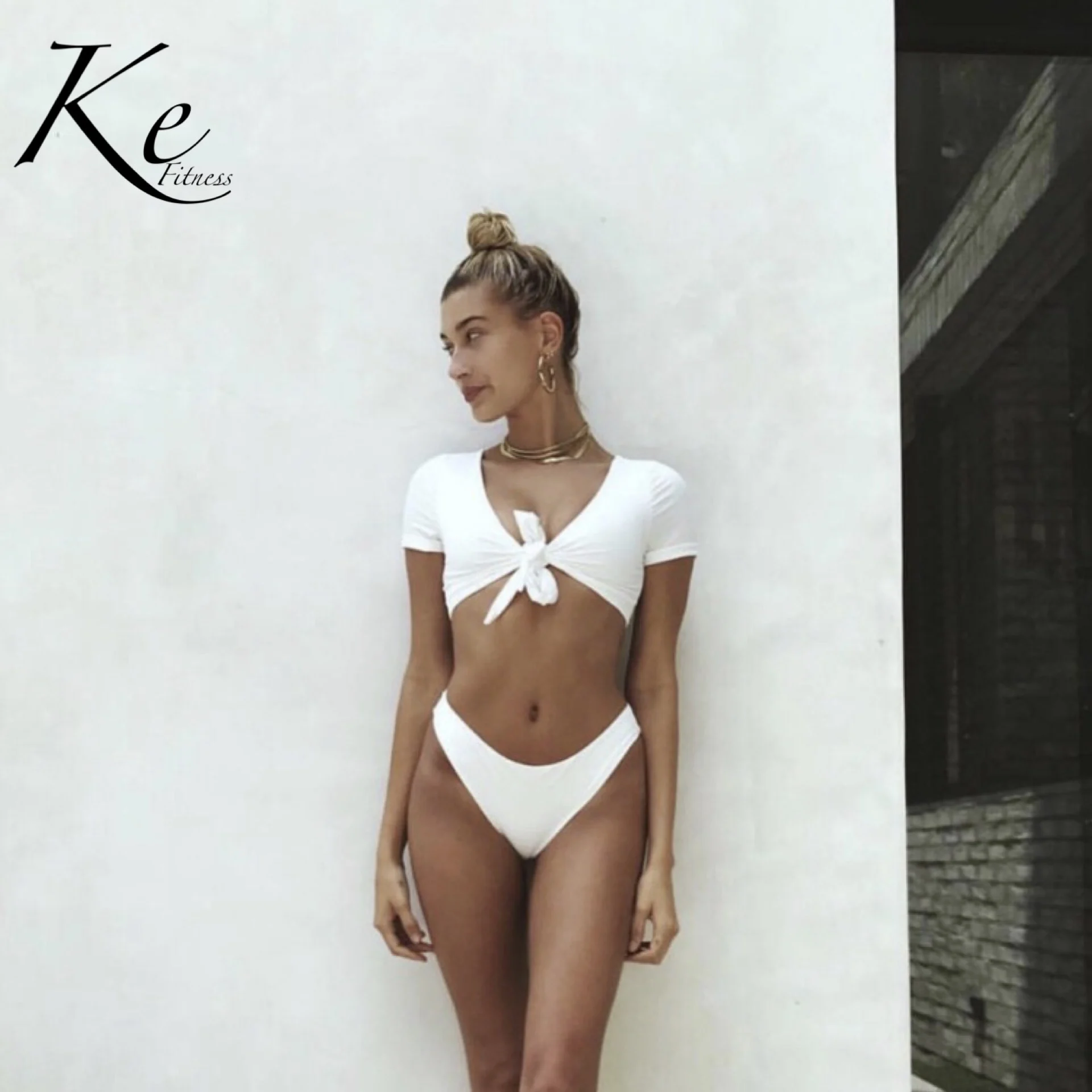 Купальники KE женские бикини с эффектом пуш ап белые 2 предмета кружевной