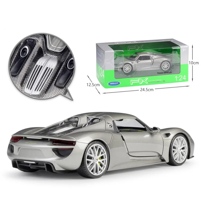 1:24 Welly Porsche 918 Spyder серый/черный/желтый/белый Литье под давлением модель автомобиля