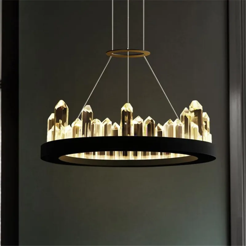

American Round Iron Droplight Modern LED Crystal Pendant Light Fixtures Simple Vintage Hanging Lamp Home Lighting Lamparas