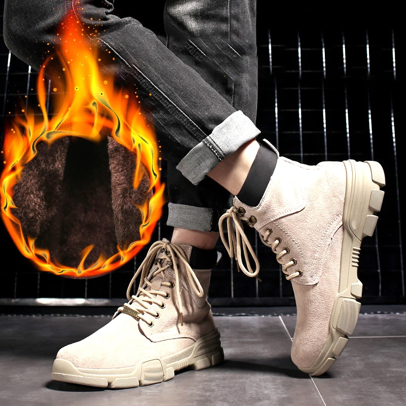 men's boots leather warm military big size Korean version of the British wind men |