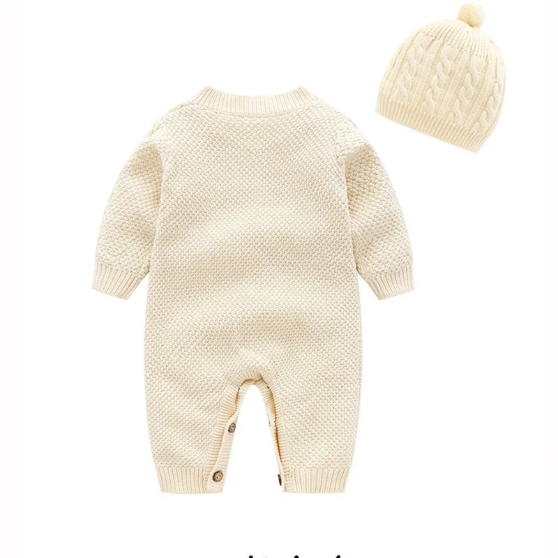 

Baby Girl Overalls For Newborns Toddler Boys New Year Customes Knitted Romper with Cap Kids Winter Clothes Infant Warm Jumpsuits