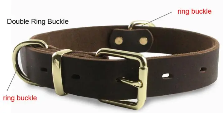 double ring buckle Ошейники из кожи коровы для больших собак, золотистый ретривер, бульдог, средних и больших животных, крепкое ожерелье для собак, аксессуары для домашних животных - Цвет: double ring buckle