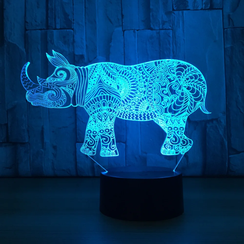 Носорог 3D небольшой ночник лампа Производитель Красочный светодиодный ночной
